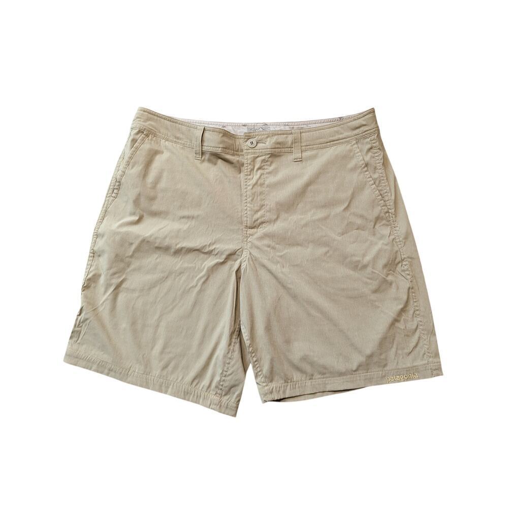 PATAGONIA Mens Shorts, Size 38; Khaki/tan casual, flat front, lightweight chino